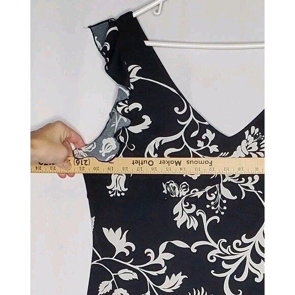 Giorgio Fiorlini Empire Midi Dress XL Black White Floral Flutter Vtg 90s Y2K - Picture 5 of 9